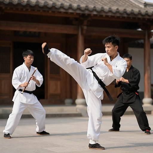 Dynamic Kung Fu in Traditional Courtyard