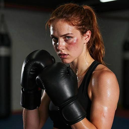 Determined Female Boxer with Bruised Face