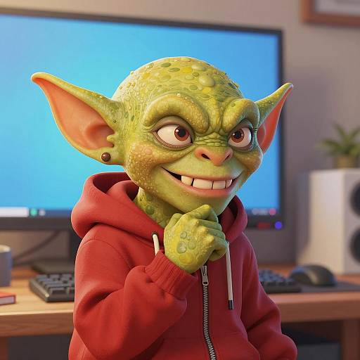 Smirking Goblin in Red Hoodie Illustration