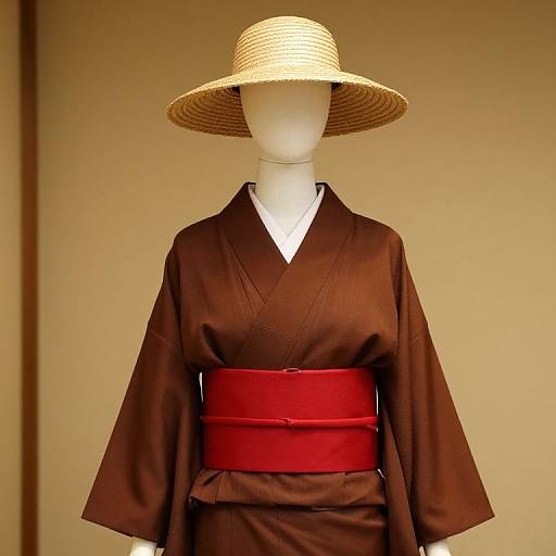 Mannequin in Brown Kimono and Straw Hat