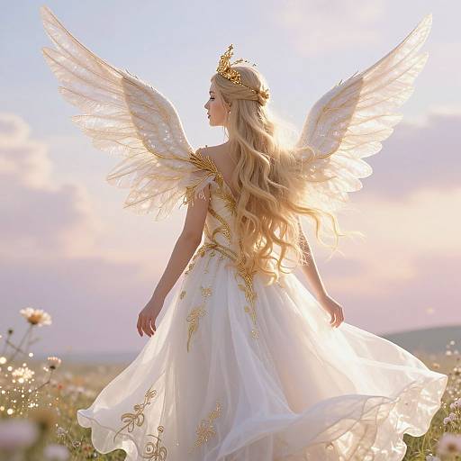 Ethereal Angelic Woman with Golden Crown