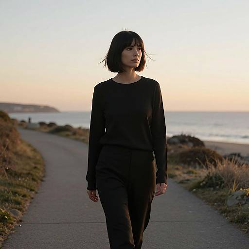 Woman Walking Coastal Path at Dawn