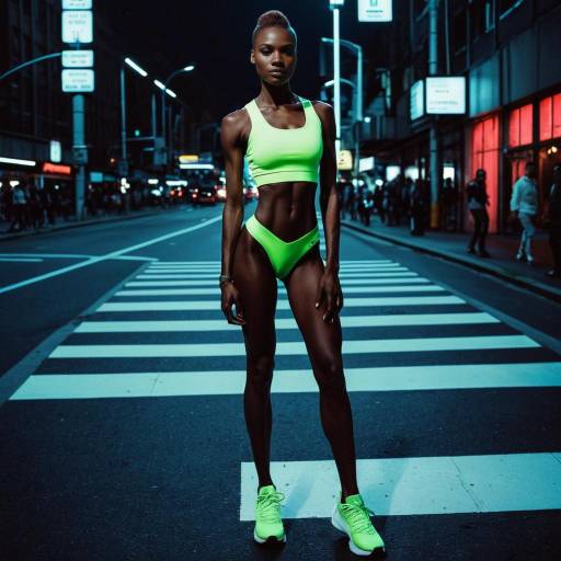 Athletic Woman in Neon Sportswear on City Street