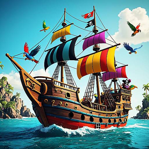 Joyful Pirate Ship Adventure in Cartoon Style
