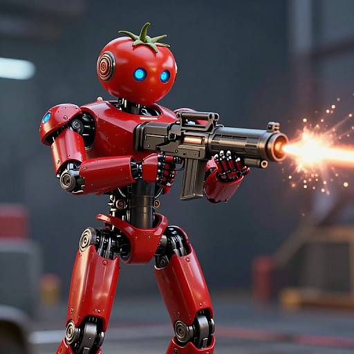 Photorealistic Tomato Robot with Laser