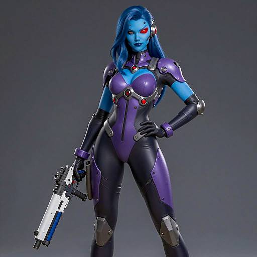 Futuristic Blue-Skinned Female Android