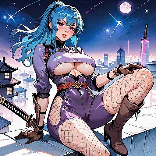 Mature Anime Girl with Katana at Night