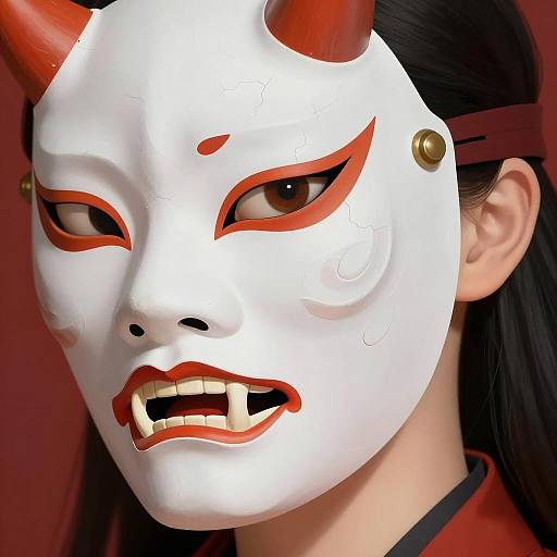 Intricate Horned Mask on Asian Woman