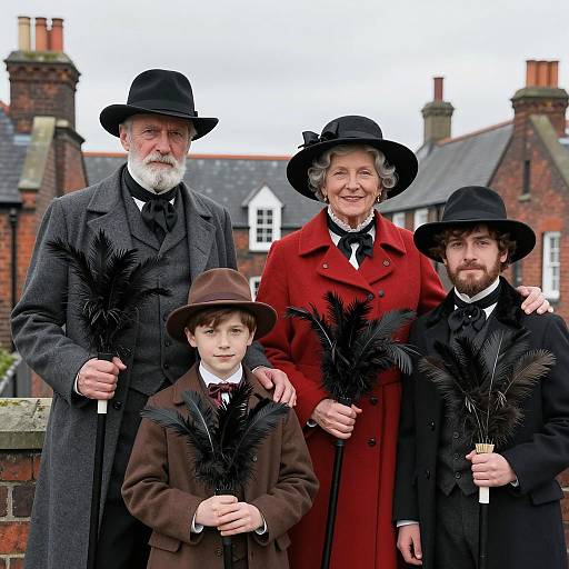Victorian Family Portrait with Unique Brooms