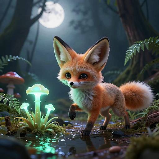 Chibi Fennec in Bioluminescent Grove