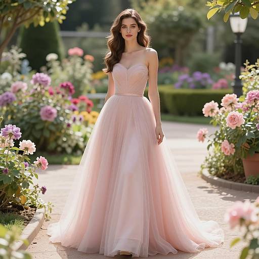 Elegant Pink Strapless Gown in Garden