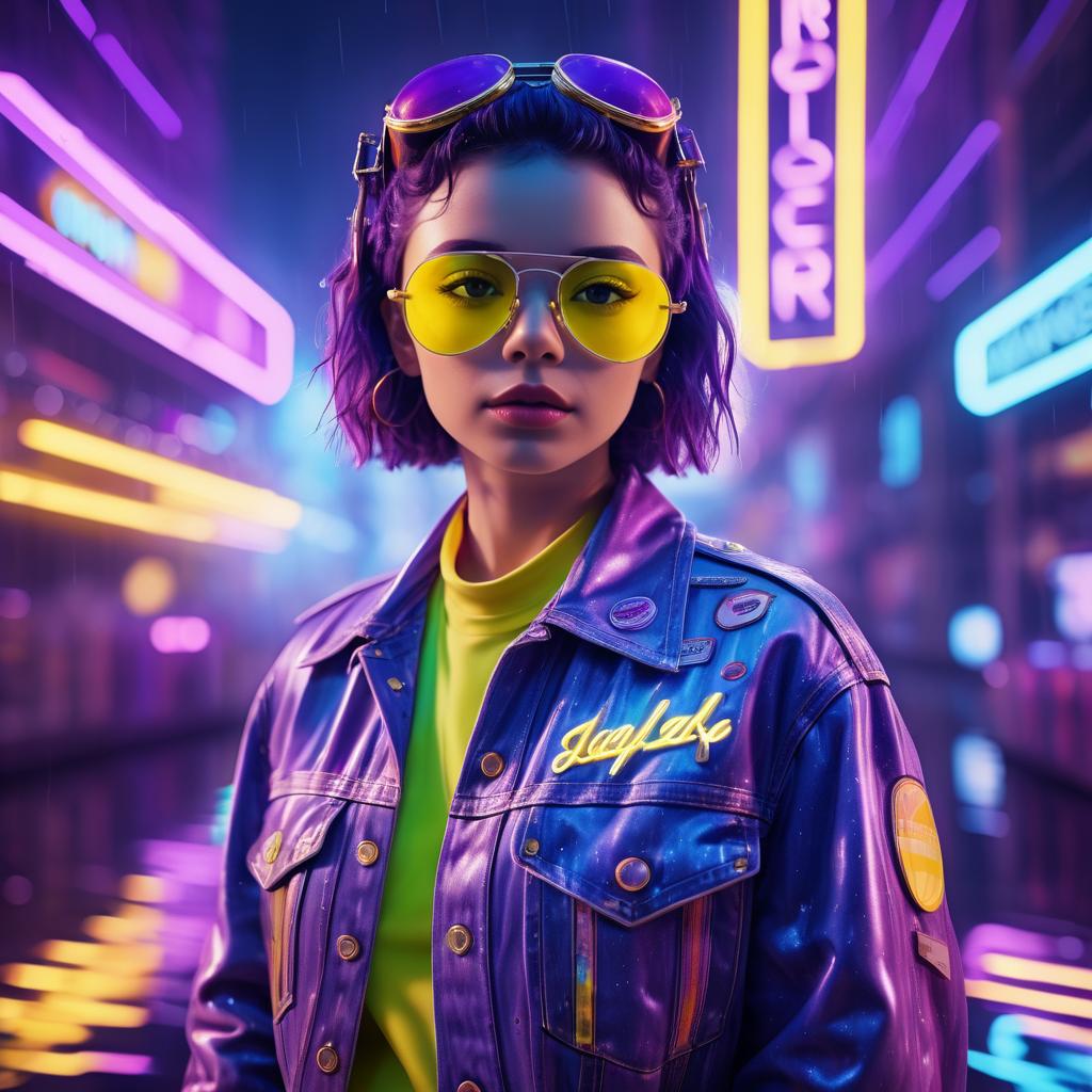 Cinematic Denim Jacket in Neon City