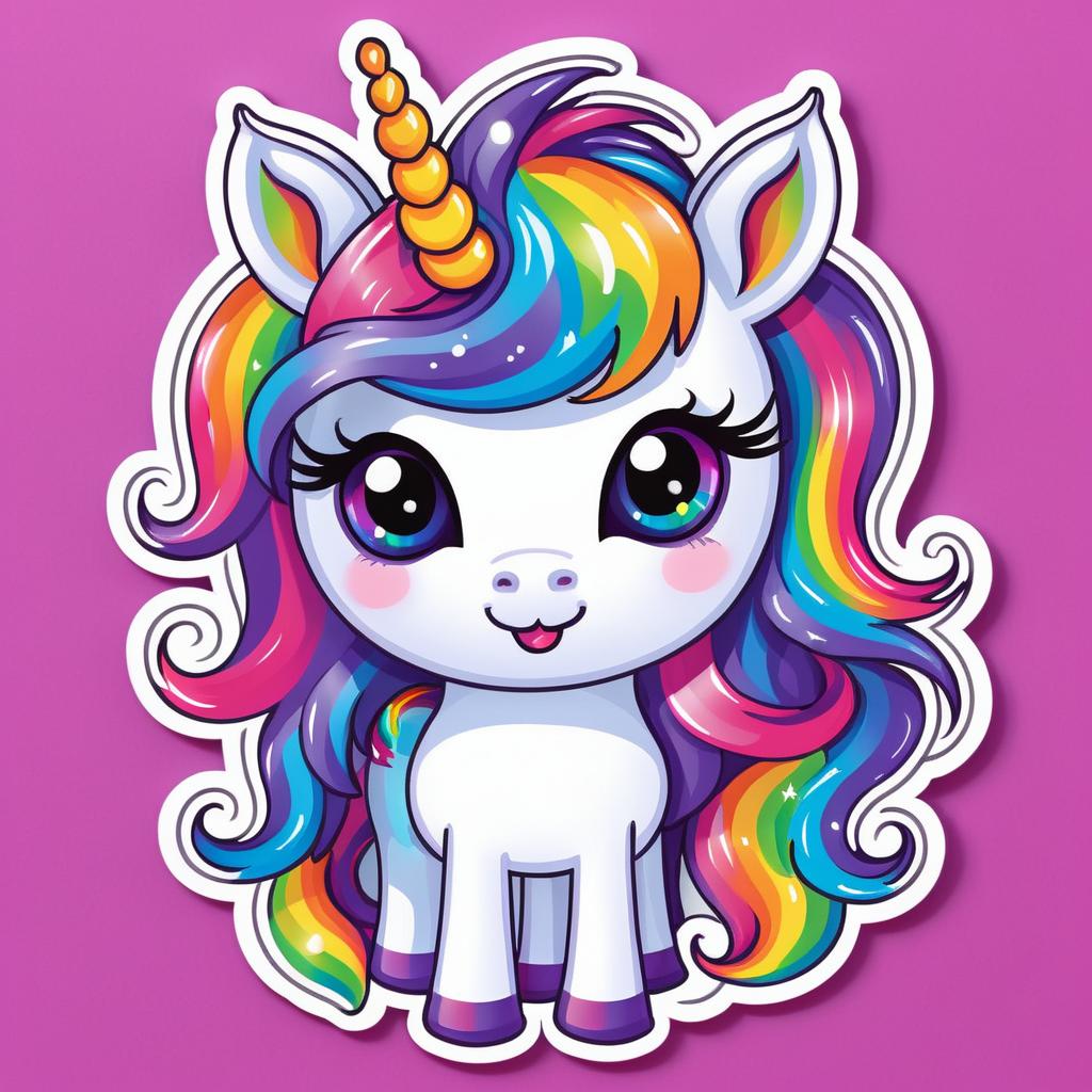 Playful Unicorn Rainbow Mane Sticker Art