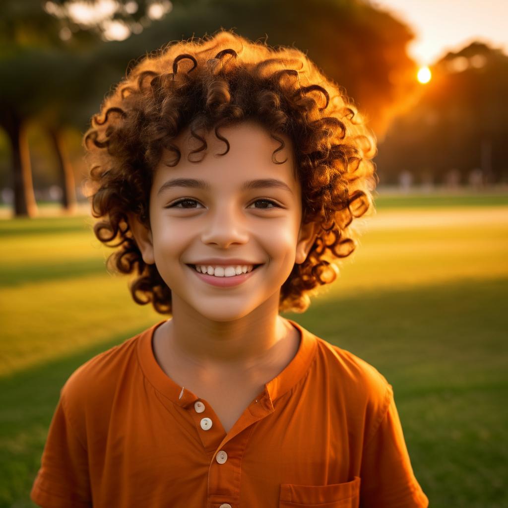 Warm Sunset Portrait of Happy Boy