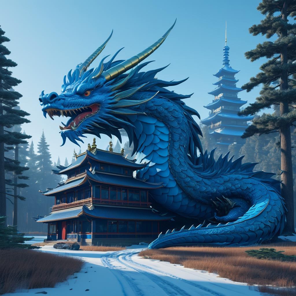 Ornate Blue Dragon in Dynamic Detail