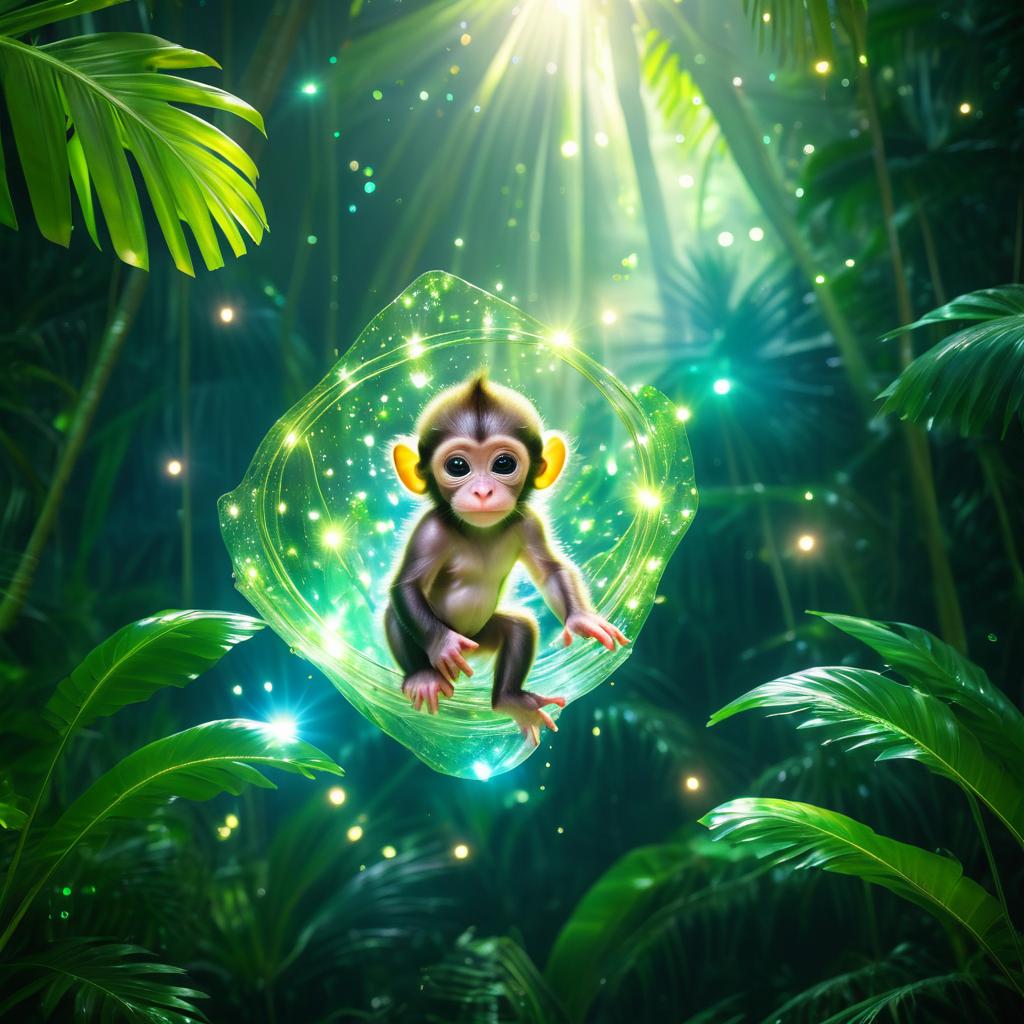 Surreal Baby Monkey in Ethereal Jungle