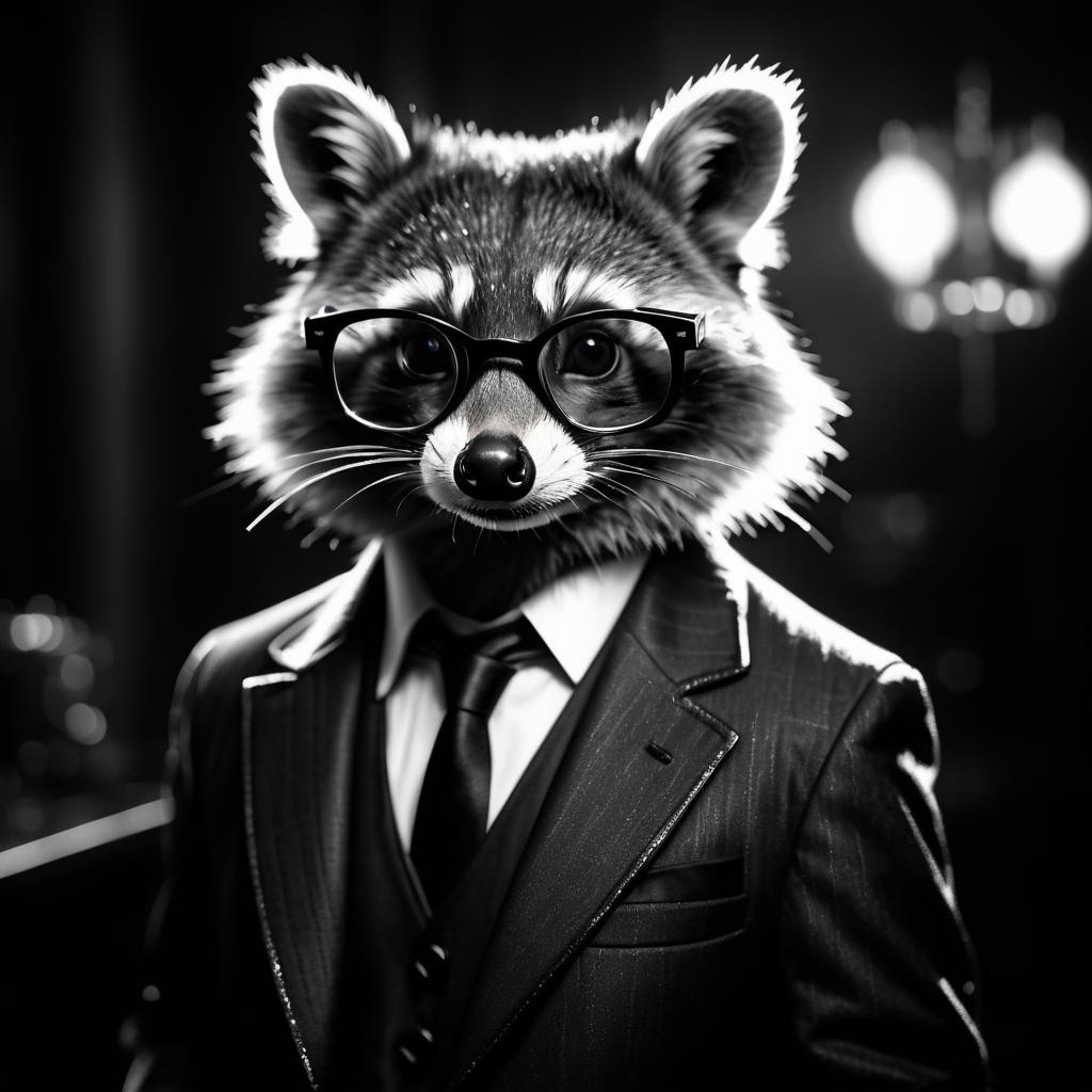 Noir Raccoon in Dramatic Cinematic Style