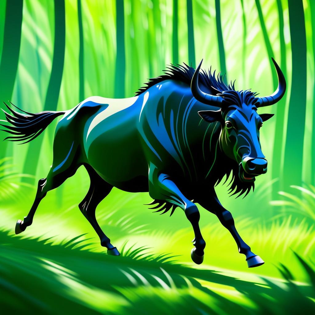 Fearless Wildebeest in Lush Forest