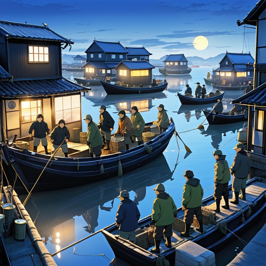 Fishermen at Dawn in Anime Style