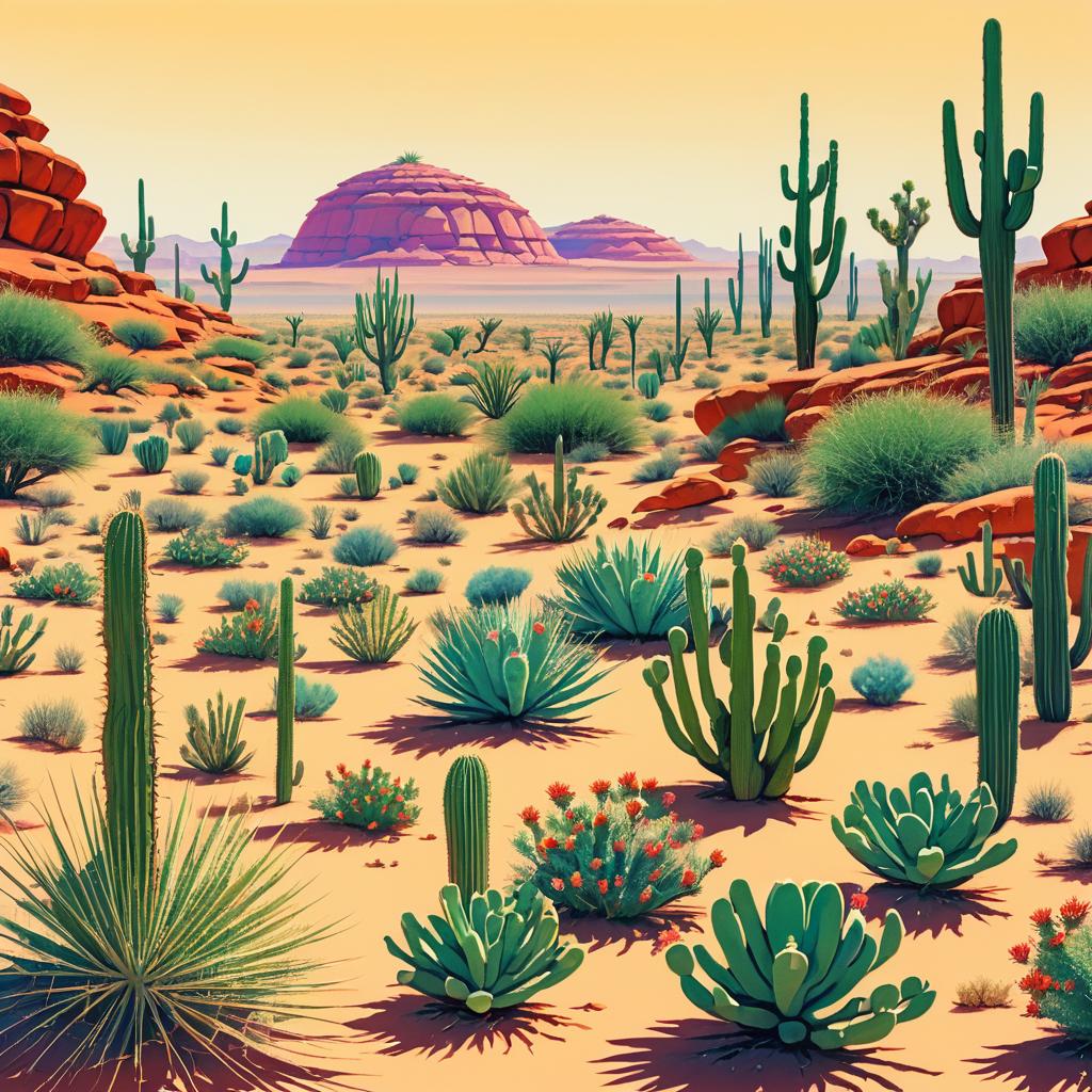 Surreal Desert Landscape with Human Heads