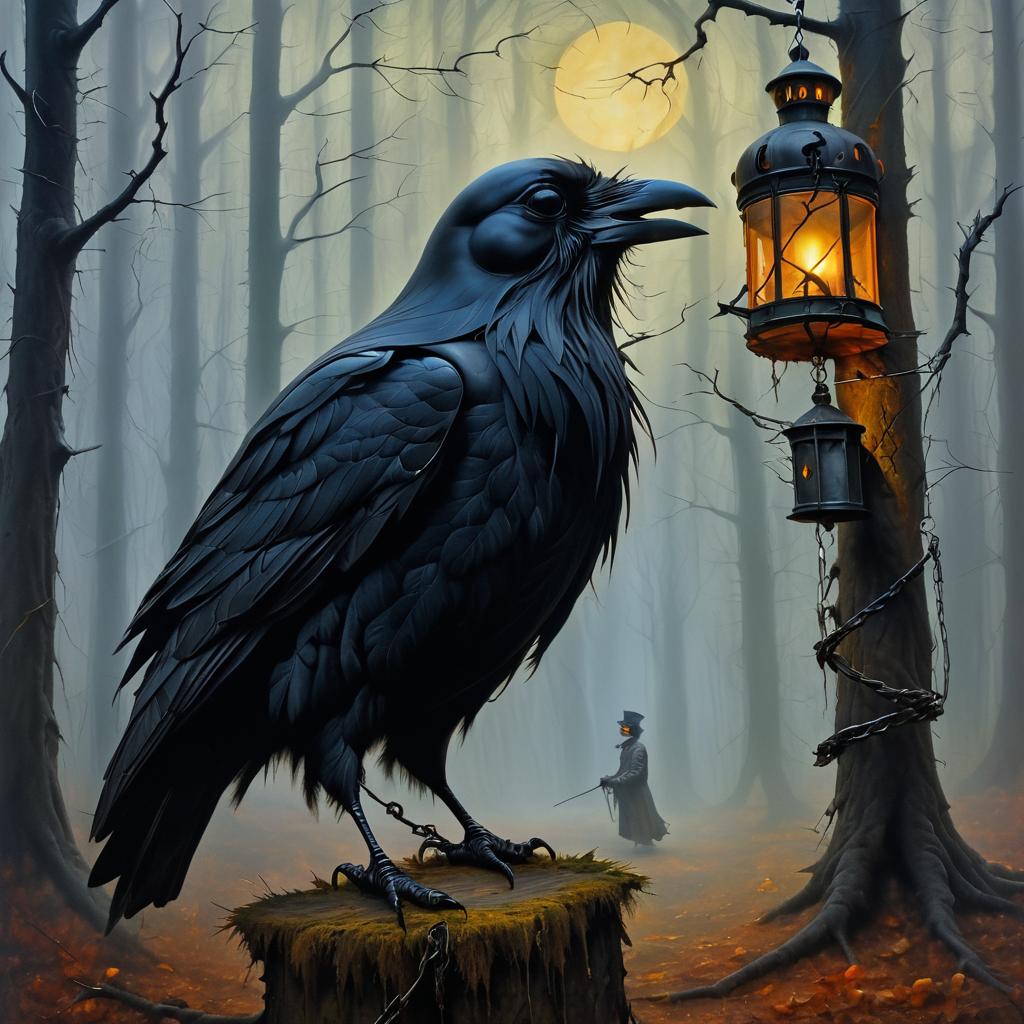 Surreal Raven in a Twisted Forest