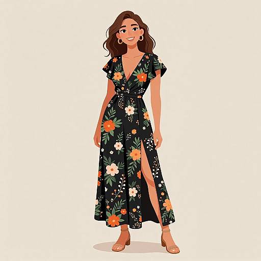 Bohemian Woman in Floral Maxi Dress