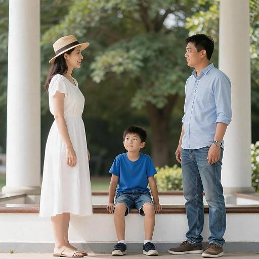 Sunlit Family Portrait on Columned Porch