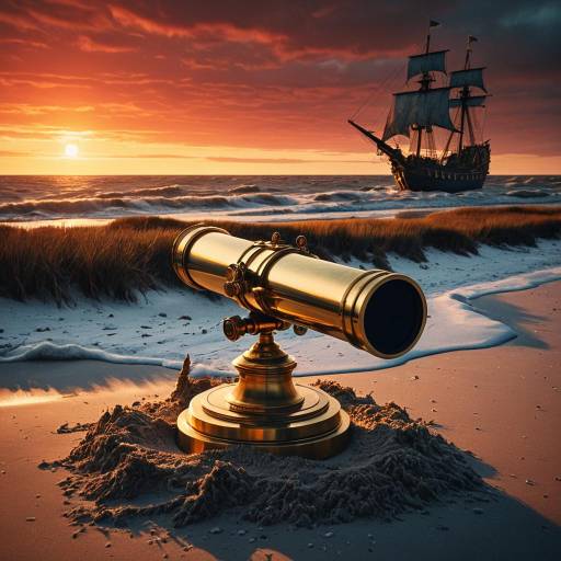 Brass Telescope Buried in a Sunset Marsh Brass Telescope Buried in a Sunset Marsh