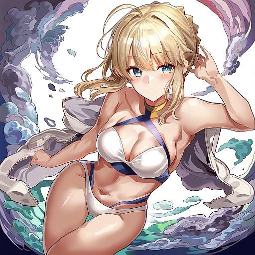 Illustration of Artoria pendragon (swimsuit archer) (fate), fate (series) in the style of Himuro shunsuke
