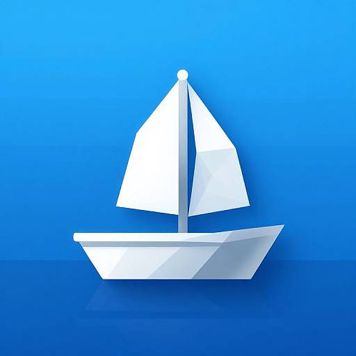 Digital illustration of a white paper sailboat with geometric folds, set against a gradient blue background, creating a minimalist and modern aesthetic.