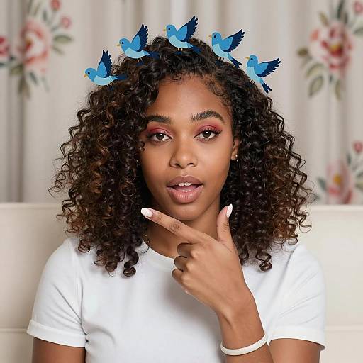 Charming Black Woman with Bird Emojis