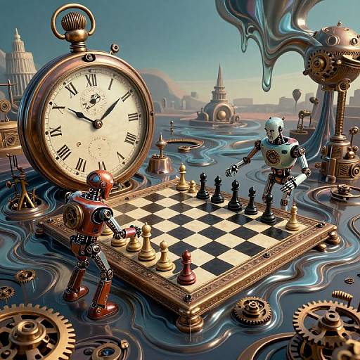 Surreal Steampunk Robot Chess Dreamscape
