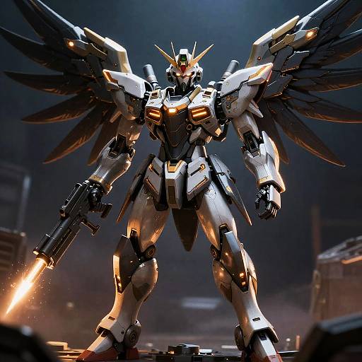 Glowing Mecha Warrior with Wings