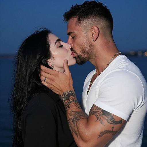 Passionate Night Kiss with Tattoos