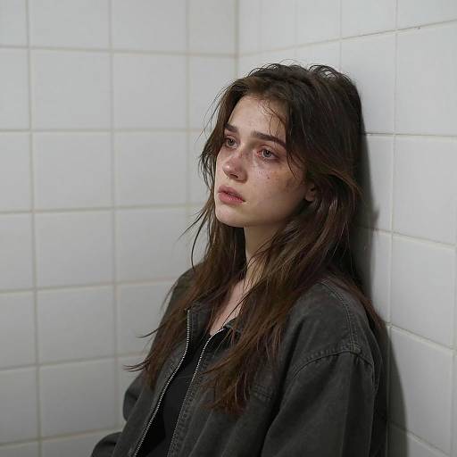 Distressed Young Woman in Confined Space