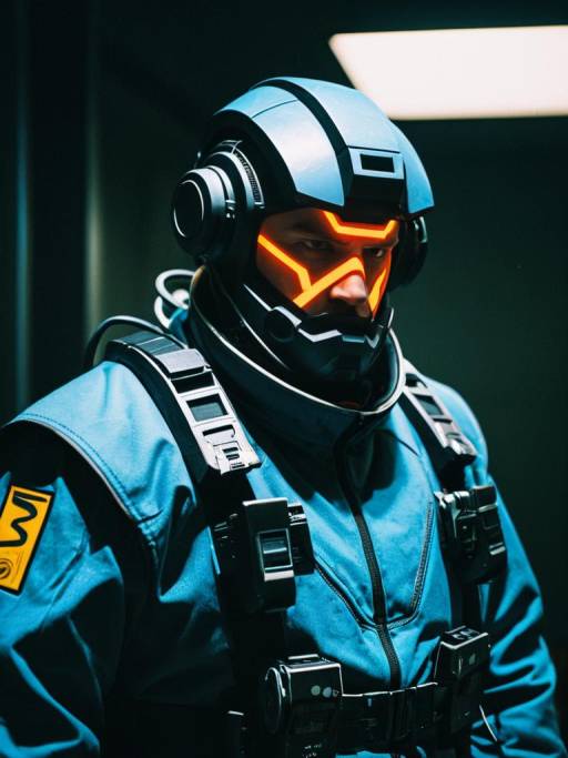 Man in Futuristic Tactical Helmet and Outfit
