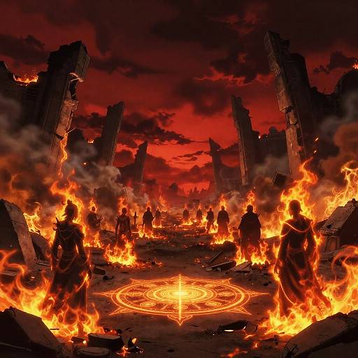 Hellfire Anime Ruins Under Crimson Sky