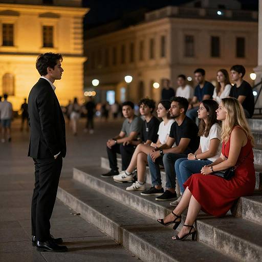 Vibrant Nighttime City Square Scene