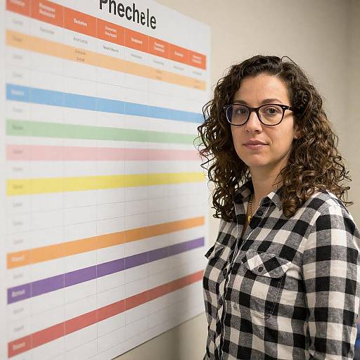 Woman Standing Beside Colorful Fall Schedule Chart