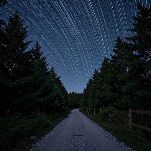 Star Trails Over Serene Forest Path