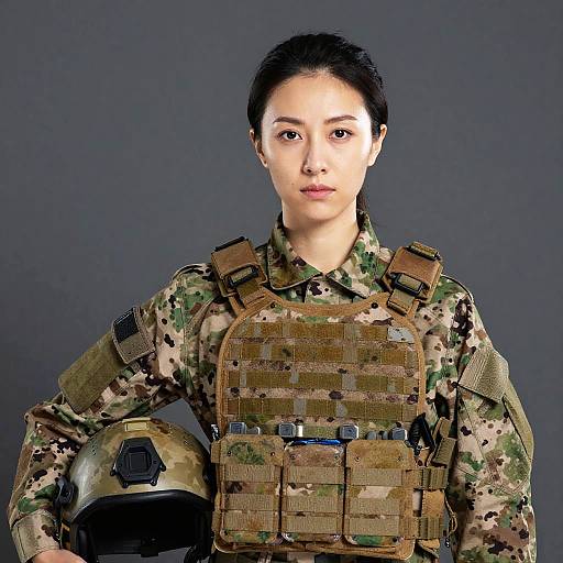 Asian Woman in Tactical Military Gear