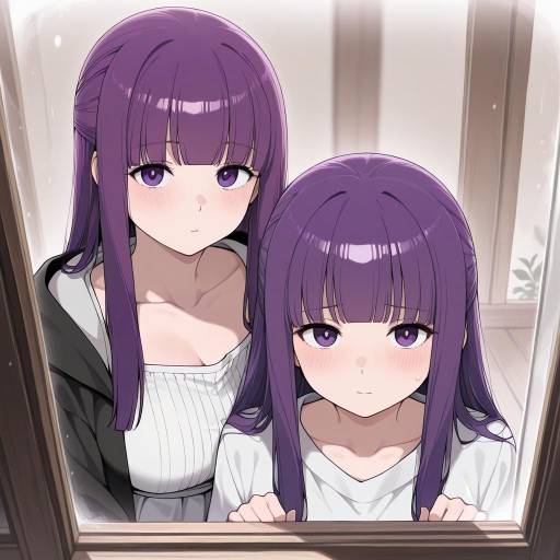 Two Girls with Purple Hair and Eyes