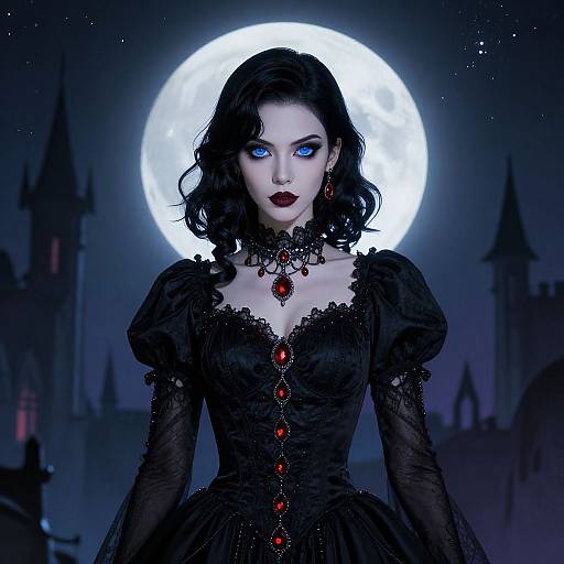 Gothic Woman Under Full Moon
