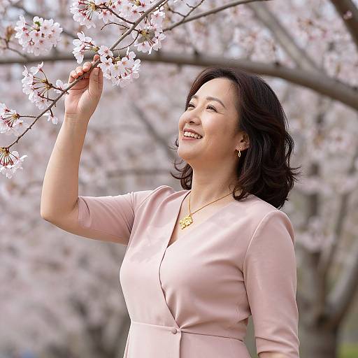 Graceful Woman Amid Cherry Blossoms