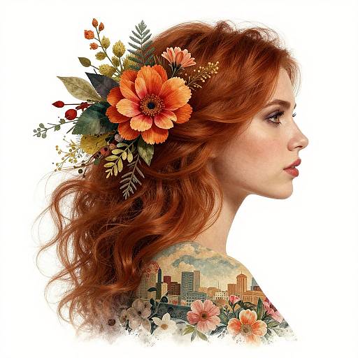 Floral Auburn Woman with Urban Fusion
