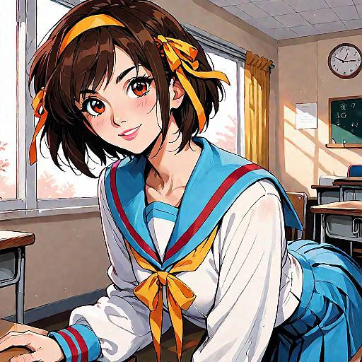 Haruhi Suzumiya Classroom Cowboy Shot Smile