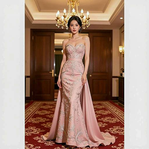 Elegant Woman in Pink Evening Gown