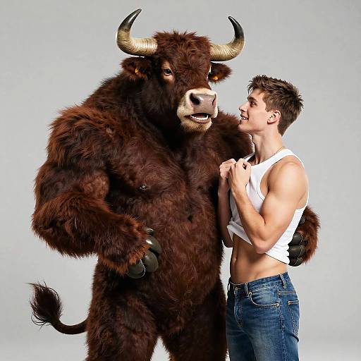 Playful Bull Humanoid Cowboy Hug