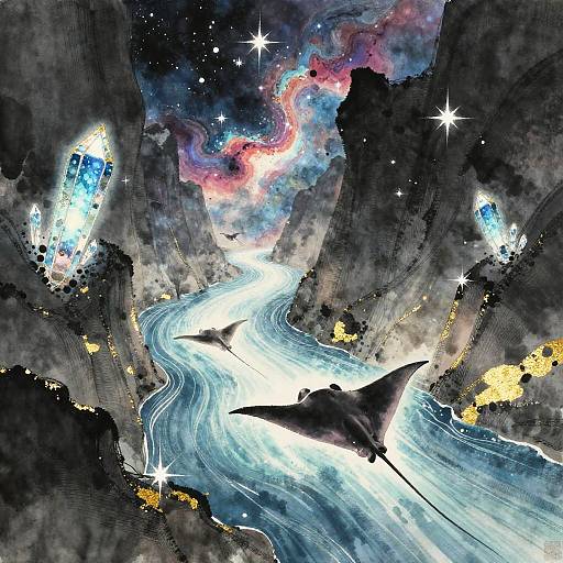 Crystalline Nebula Canyon in Ink Wash