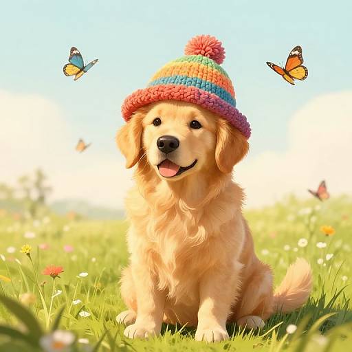 Whimsical Golden Retriever in Meadow